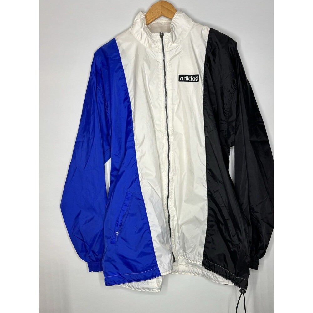 Adidas Windbreaker Soccer Mens M White Blue Black Hooded Full Zip - Picture 6 of 16